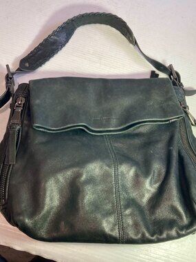Aimee Kestenberg Flap Top SOFT Black Leather Handbag 11" w x 10h